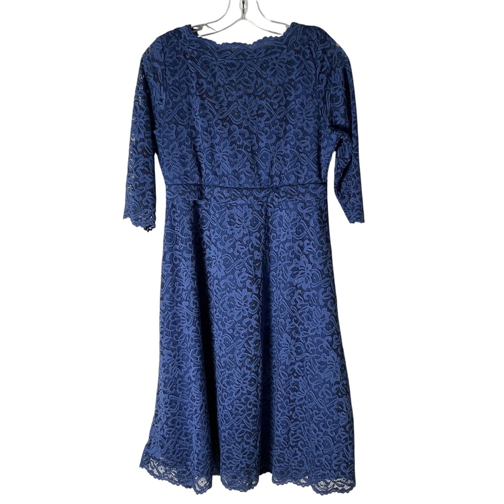 Kiyonna Luna Lace Dress Knee-Length 3/4-Sleeve Cocktail Navy Blue Size 10 12 - Picture 5 of 8